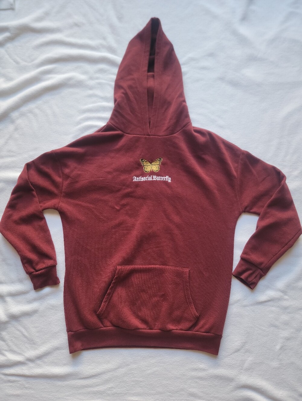 Rue 21 Burgundy Women Adult Small Boyfriend Hoodie Antisocial Butterfly